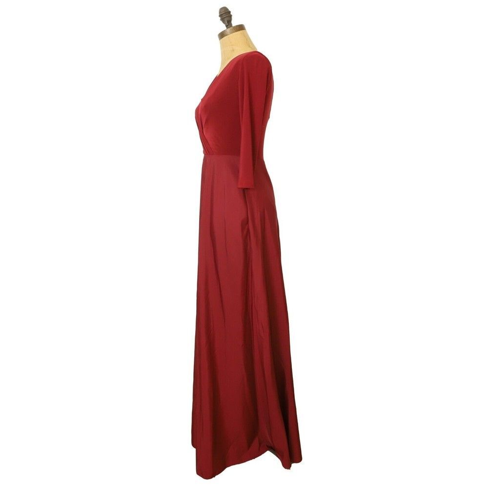 Alfred Sung V-Neck 3/4 Sleeve Jersey Mikado Belted Gown 10 Red Dress NWT B28 - Picture 5 of 7
